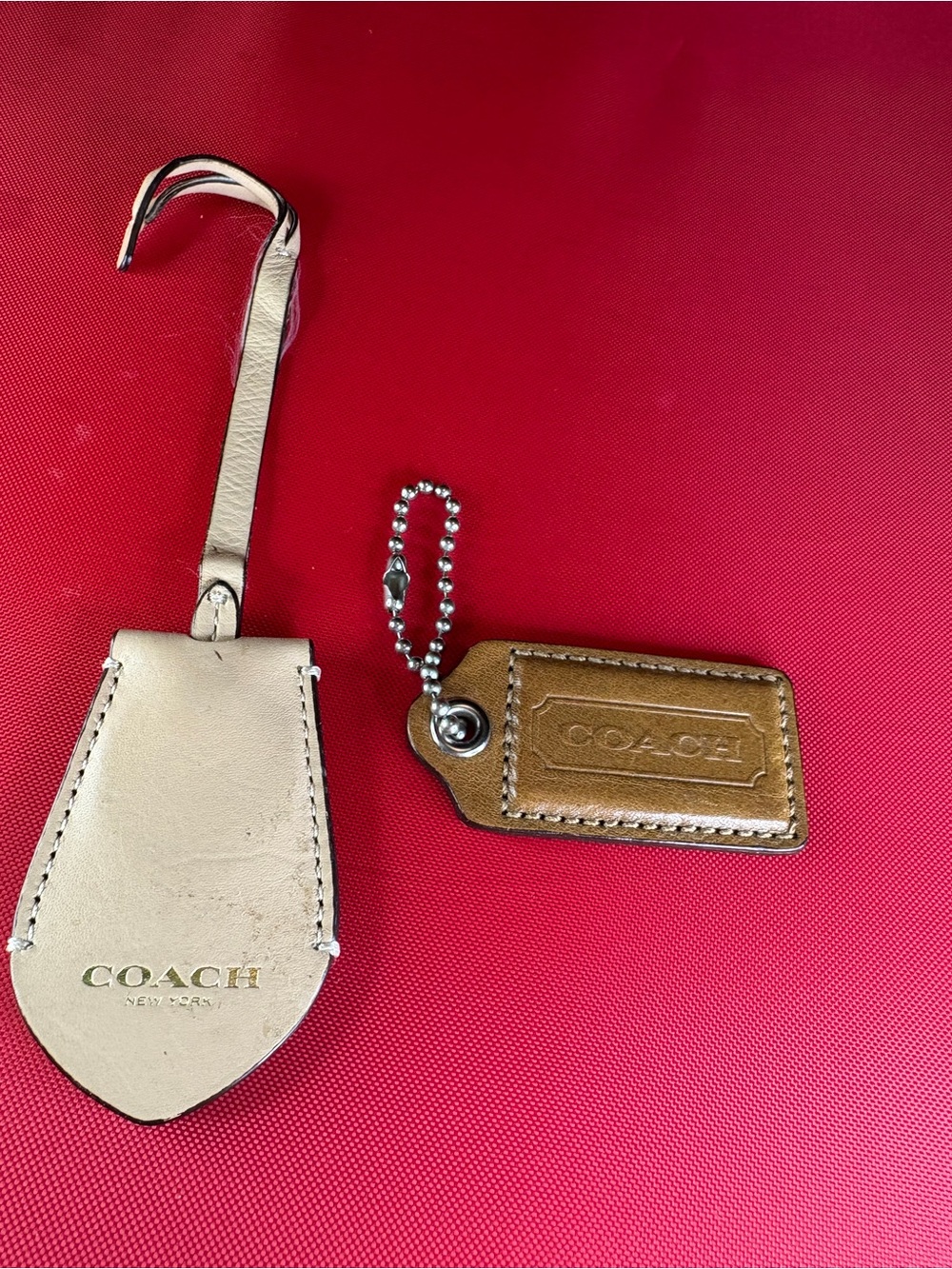 Coach Beige and Brown Leather Tag & Keychain Set